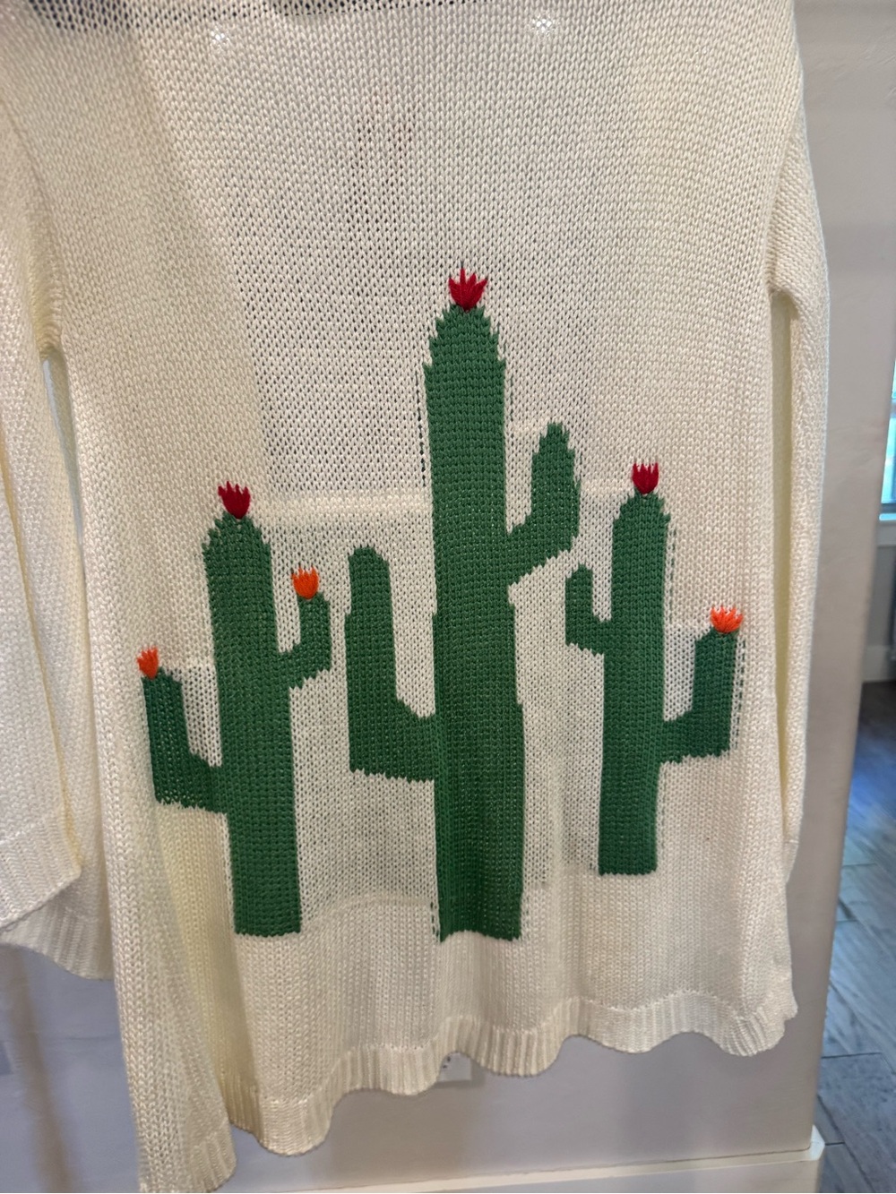 Show Me Your MuMu Cream Knit Sweater with Green Cactus Motif